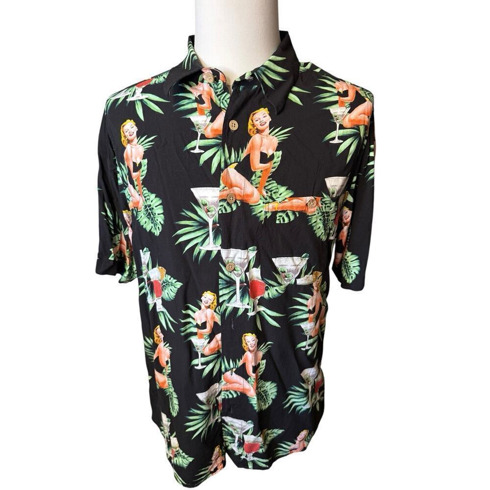 Junction West Pin Up Girl Martini Island Hawaiian Shirt Floral Mens Large Aloha